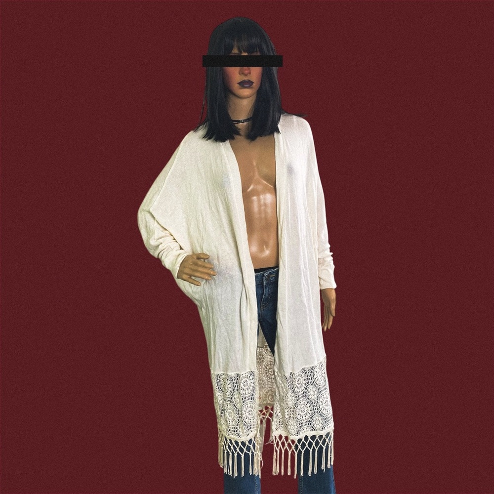 3/$25 Hollister cream fringe cardigan with lace details one size